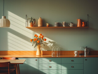 kitchen room in modern mid-century style with copy space for Commercial Photography