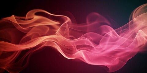 Obraz premium 煙や水の中のインクの質感の抽象横長テンプレート。黒背景にピンクとオレンジの流動体
