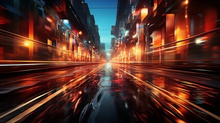 Obraz premium Speed light lines on street representing motion. Generative ai 
