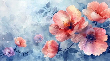 watercolor Delicate watercolor painting of pink poppies.