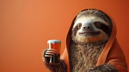 Fototapeta premium Laid Back Sloth Enjoying a Casual Drink in Studio Lighting