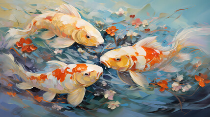 Abstract koi oil painting illustration background poster decorative painting