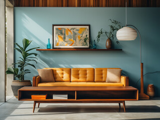 living room in modern mid-century style with copy space for Commercial photography
