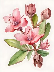 Clove Pink Flower Watercolor Plant Nature Art