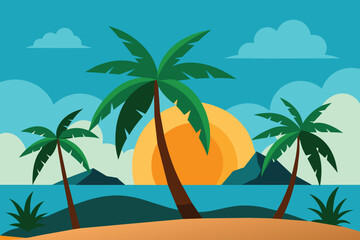 Fototapeta na wymiar Tropical Scene Illustration Vector