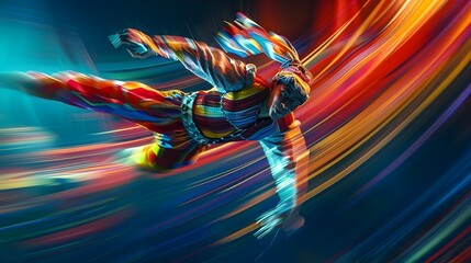 Acrobatic Circus Performer Soaring Through Vibrant Digital Painting in Motion