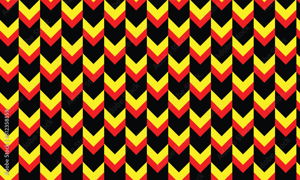 Poster abstract simple monochrome geometric black red yellow wave vector pattern.
