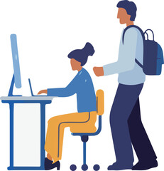 Fototapeta premium Office Interaction: Employee Approaching Colleague