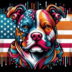 A colorful dog with stars and stripes attractive lively has illustrative meaning card design illustrator.