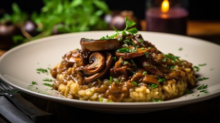 Mushroom risotto on a plate