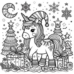 A coloring page of a unicorn image photo attractive used for printing card design illustrator.