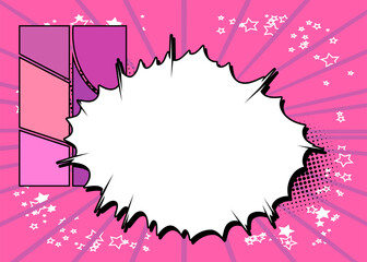 Purple Cartoon Abstract Background, comic book speech bubble backdrop. Retro vector comics pop art design illustration.