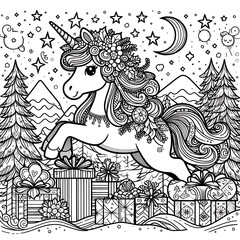 A coloring page of a unicorn image photo harmony lively card design illustrator illustrator.