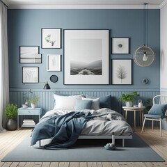 Bedroom sets have template mockup poster empty white with Bedroom interior and a chair image photo photo lively card design.