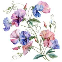 Fototapeta premium A beautiful watercolor painting of sweet peas in shades of pink, purple, and blue.