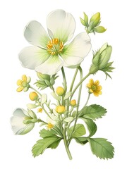 Crowfoot Flower Watercolor Plant Nature Art 