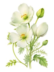 Fototapeta premium Crowfoot Flower Watercolor Plant Nature Art 