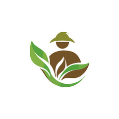 modern brown green leaf plant logo flat illustration