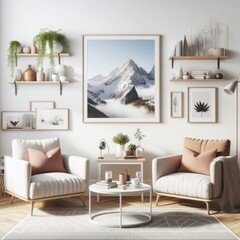A living room with a template mockup poster empty white and with two chairs and a coffee table image art attractive lively.