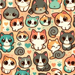 A pattern of cartoon cats image art realistic attractive has illustrative meaning illustrator.