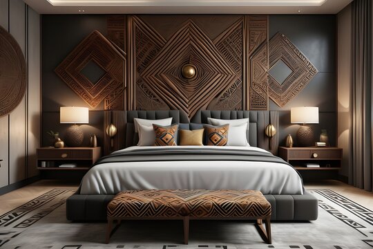 Large modern bedroom, inspired by African culture