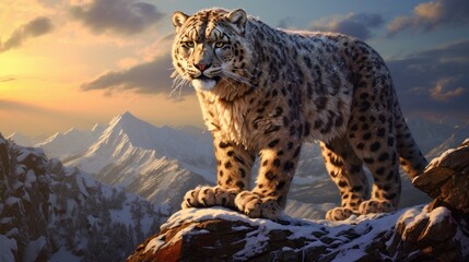 A snow leopard in the mountains
