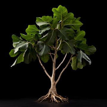 bodhi tree ficus religiosa dry leaves with black background,generate ai