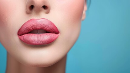 Obraz premium Closeup view of beautiful plump female lips, subtly enhanced by natural makeup, Ai Generated