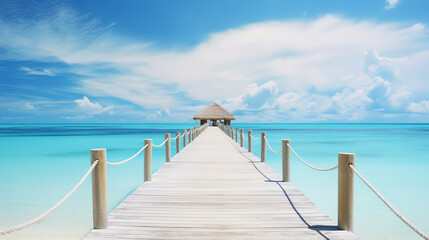 Naklejka premium Wooden Pier Extending Peacefully into Calm Ocean