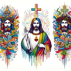 Many religious images jesus christ art harmony lively card design illustrator.