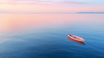 Obraz premium Minimal boat and Ocean with pastel light and copy space for Commercial Photography
