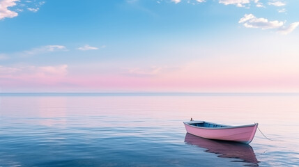 Minimal boat and Ocean with pastel light and copy space for Commercial Photography