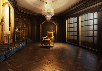 A golden chair, not just a seat, but a throne that elevates any room's elegance.