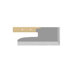 Sobakiri (soba cutter) or Udonkiri. Japanese kitchen knife flat design vector illustration isolated on white background. A traditional Japanese kitchen knife with a steel blade and wooden handle.