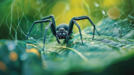 Close up Photography of Spider Disguised as Ant on Leafy Web