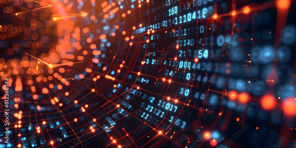 Poster dynamic digital representation of bitcoin lightning network showcasing fast paced data transactions