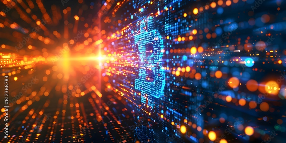 Poster rapid bitcoin blockchain transactions network visualized in dynamic digital fusion