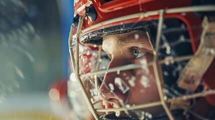 a close up of a hockey goalie's helmet