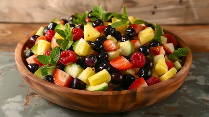 healthy Organic Fruit Salad with Berries Pineapple and Grapes