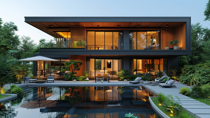 Air heat pump near modern house.generative ai