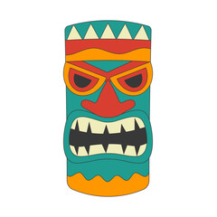 Tribal Hawaii Totem African Traditional. Ethnic Tiki Mask Illustration. Isolated on White Background.