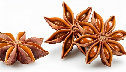 Star anise collection, isolated on white background
