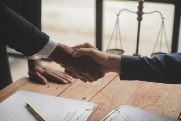 Good service cooperation, Consultation of Businesswoman and Male lawyer or judge counselor having...