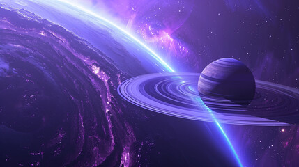 Spacecraft orbiting a colorful gas giant