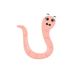 Earthworm Cartoon Character in Flat Design. Isolated on White Background. Vector Illustration