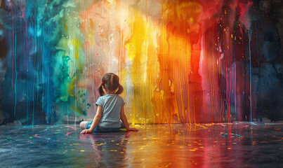 Obraz premium A child drawing pictures on the wall, colorful and happy atmosphere,generative ai