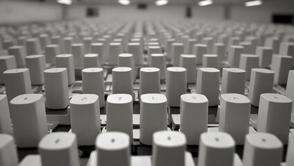 Fototapeta premium In a sea of solid white, a lone handsfree device stands out, silently awaiting its next connection ai_generated