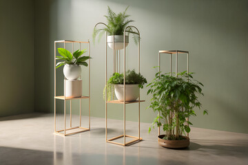 Minimalist plant stands for indoor greenery..