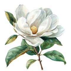 White magnolia flower isolated on white background.