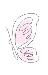 Continuous line art of butterfly. Simple line art. One line vector